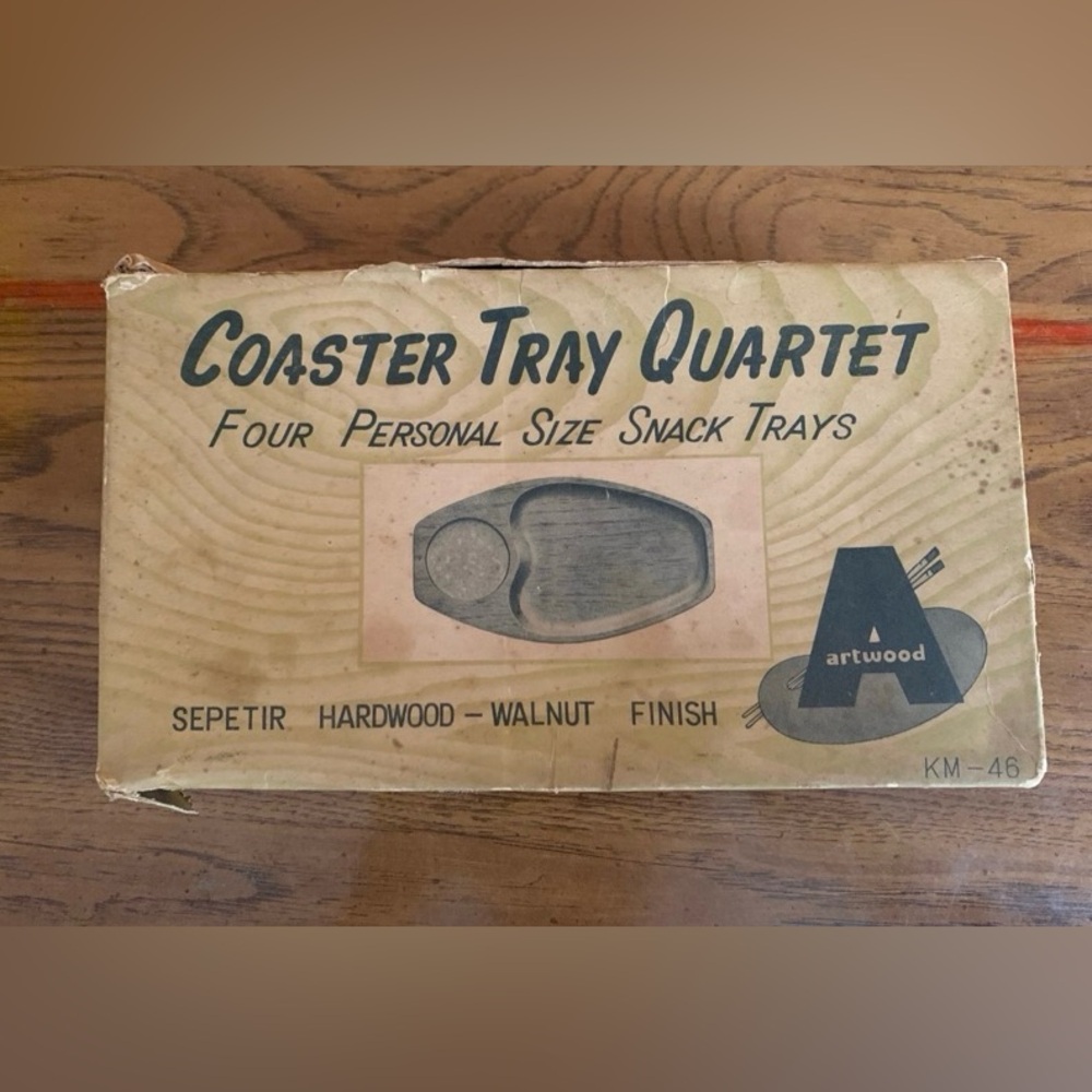 Vintage Artwood Coaster Tray Quartet Set